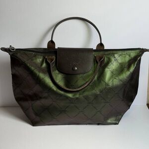 Longchamp Le Pliage Metallic Green Tote Bag